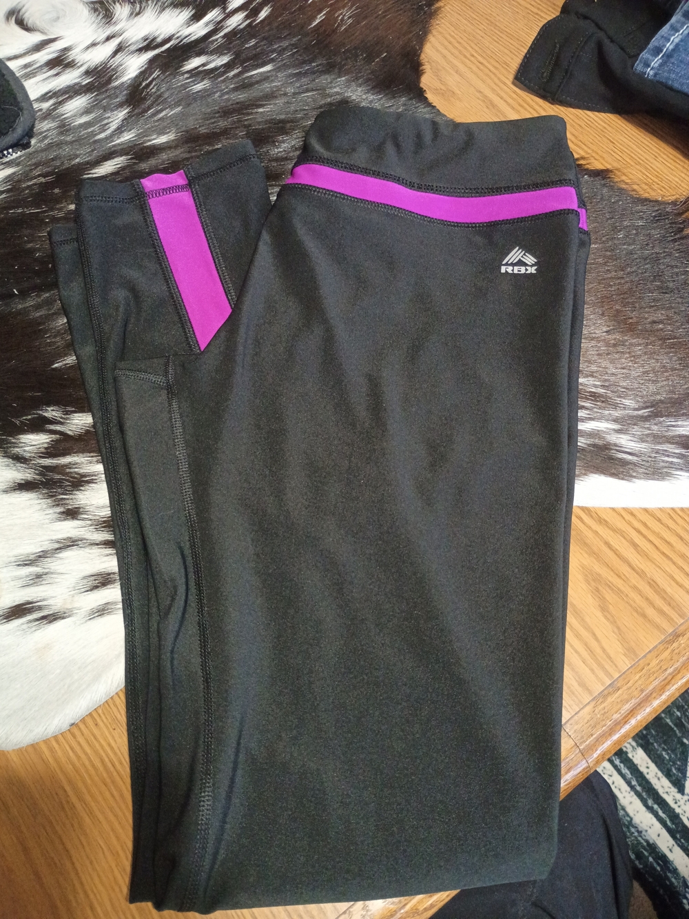 RBX Black Leggings with Purple Trim